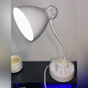 White Adjustable Gooseneck Desk Lamp With Rotating Organizer & Outlet